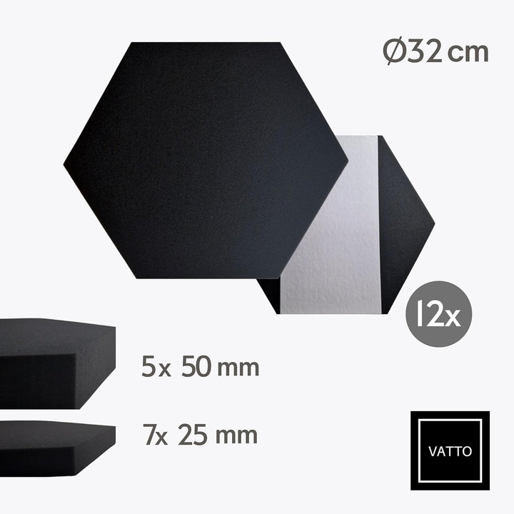 VATTO® Schallabsorber WAND Akustikpaneele - 12x Ø32cm selbstklebende Sound Absorber - Akustikplatten