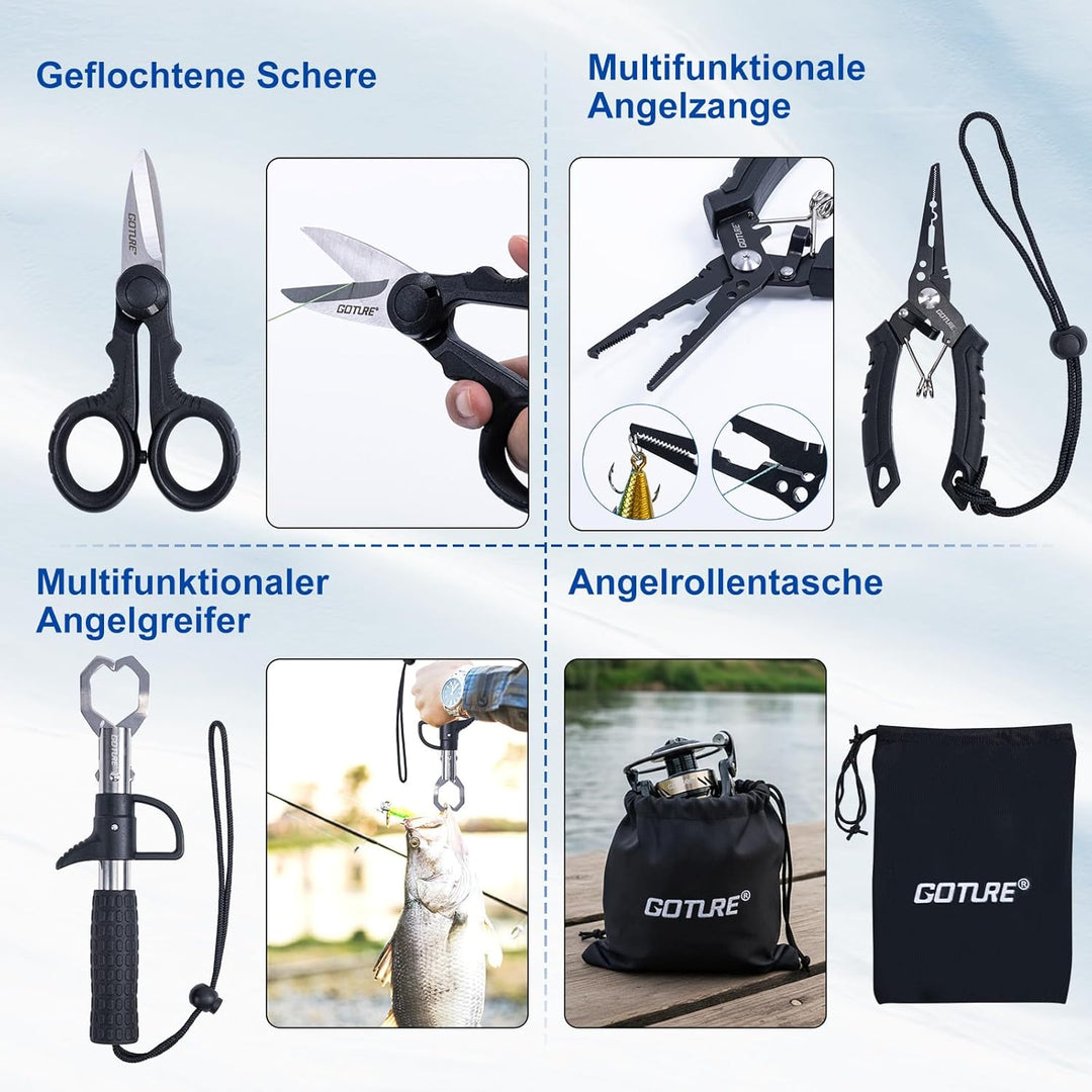 Goture Angelset Komplett, Teleskop-Brandungsrute aus Kohlefaser & Spinnrolle mit 9+1 gekapselten Kug