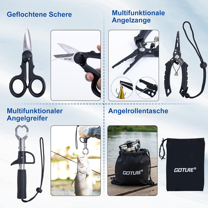 Goture Angelset Komplett, Teleskop-Brandungsrute aus Kohlefaser & Spinnrolle mit 9+1 gekapselten Kug