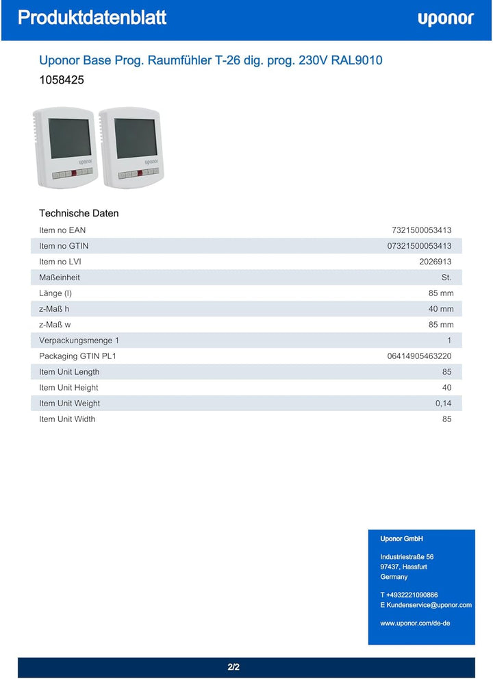 Uponor 230 V Digital programmierbar Thermostat by Uponor