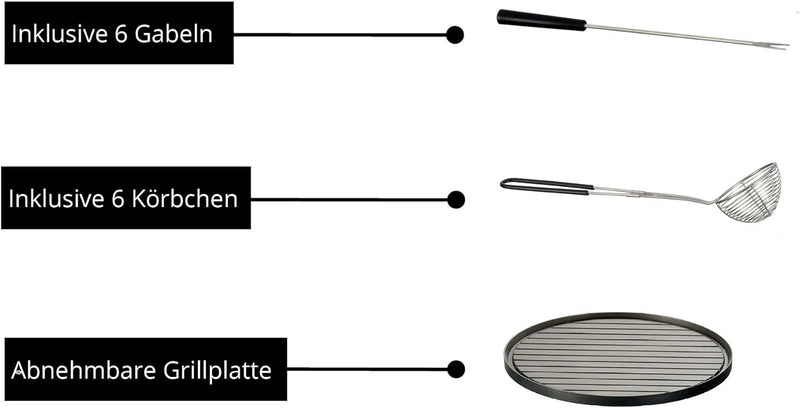 UNOLD 48746 ASIA-FONDUE für 6 Personen mit 6 Gabeln und Körbchen | Mit abnehmbarer Grillplatte, Glas