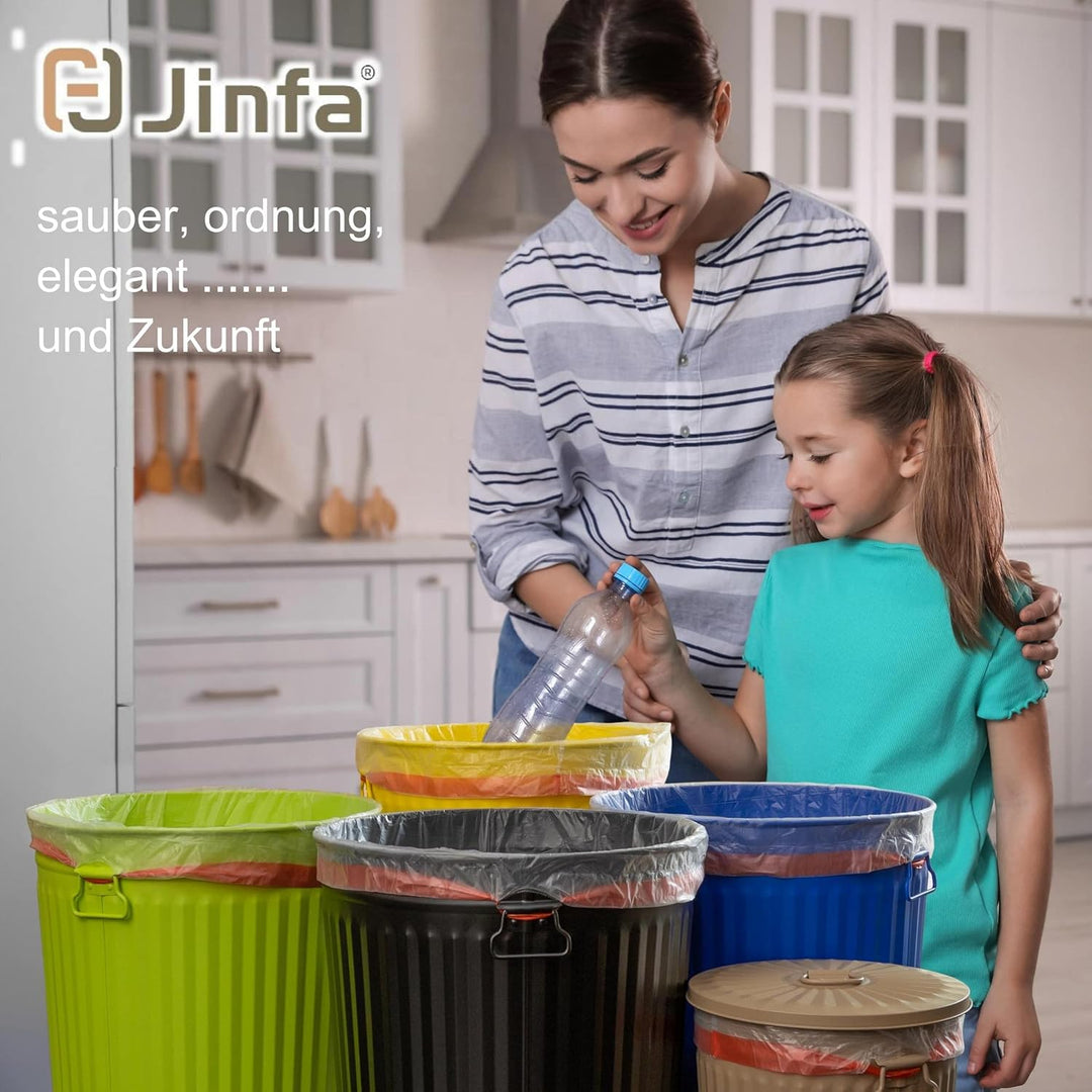 Jinfa 1 Retrodesign Metalleimer mit Griffen und Deckel + 50 Müllbeutel | Beige | 18L 1 Mülleimer 18L