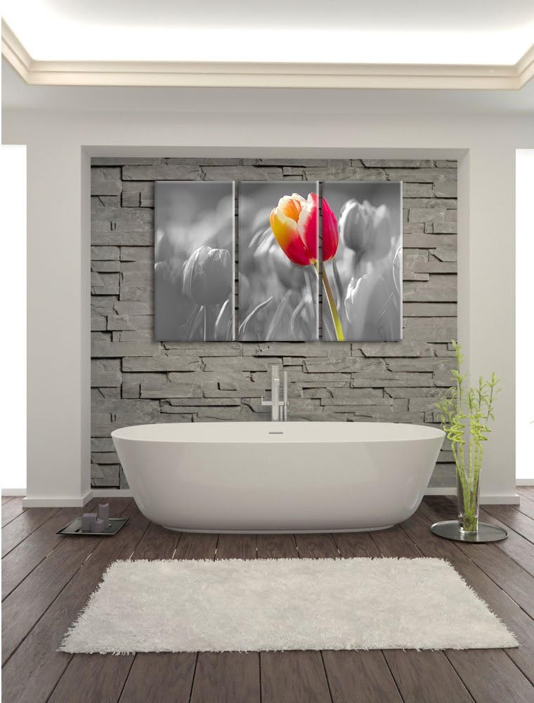 Pixxprint Blühende rote Tulpen als Leinwandbild/Grösse: 3 Teilig (120x80) cm/Wandbild/Kunstdruck/fer