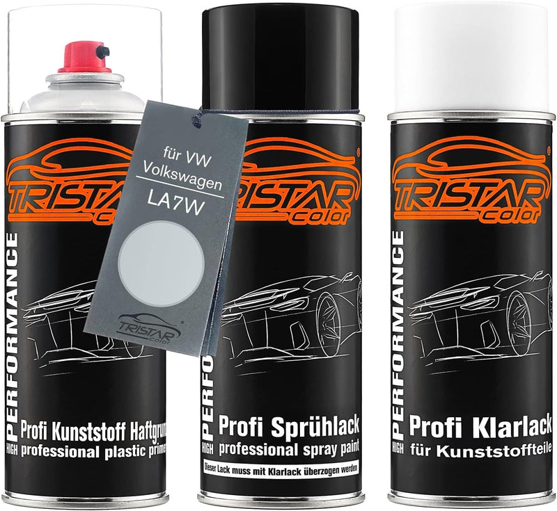 TRISTARcolor Autolack Spraydosen Set für Kunststoff Stossstange für VW/Volkswagen LA7W Reflexsilber