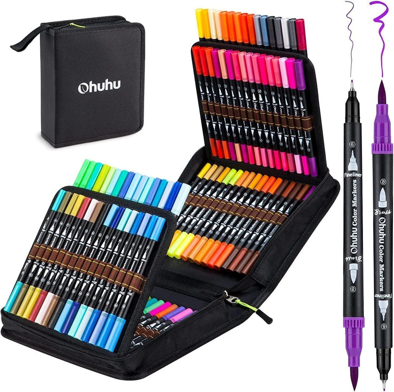 Ohuhu Filzstifte 100 Farben, Dual Brush Pen Pinselstifte Aquarell Marker Stifte Set für Kind und Erw