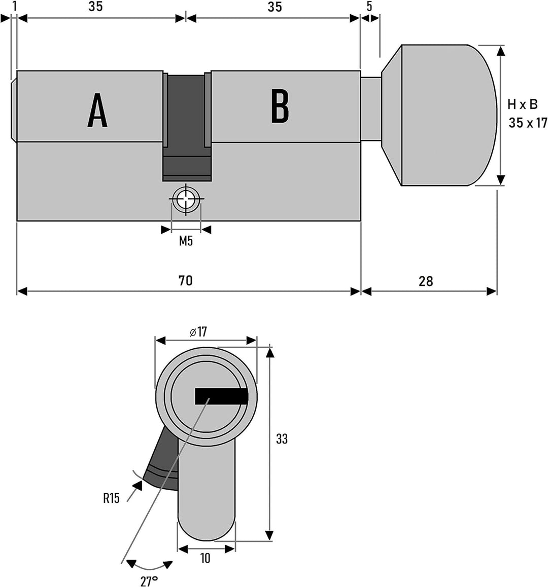3x Knaufzylinder 70mm gleichschliessend KD 35/35 inkl. 10 Schlüssel