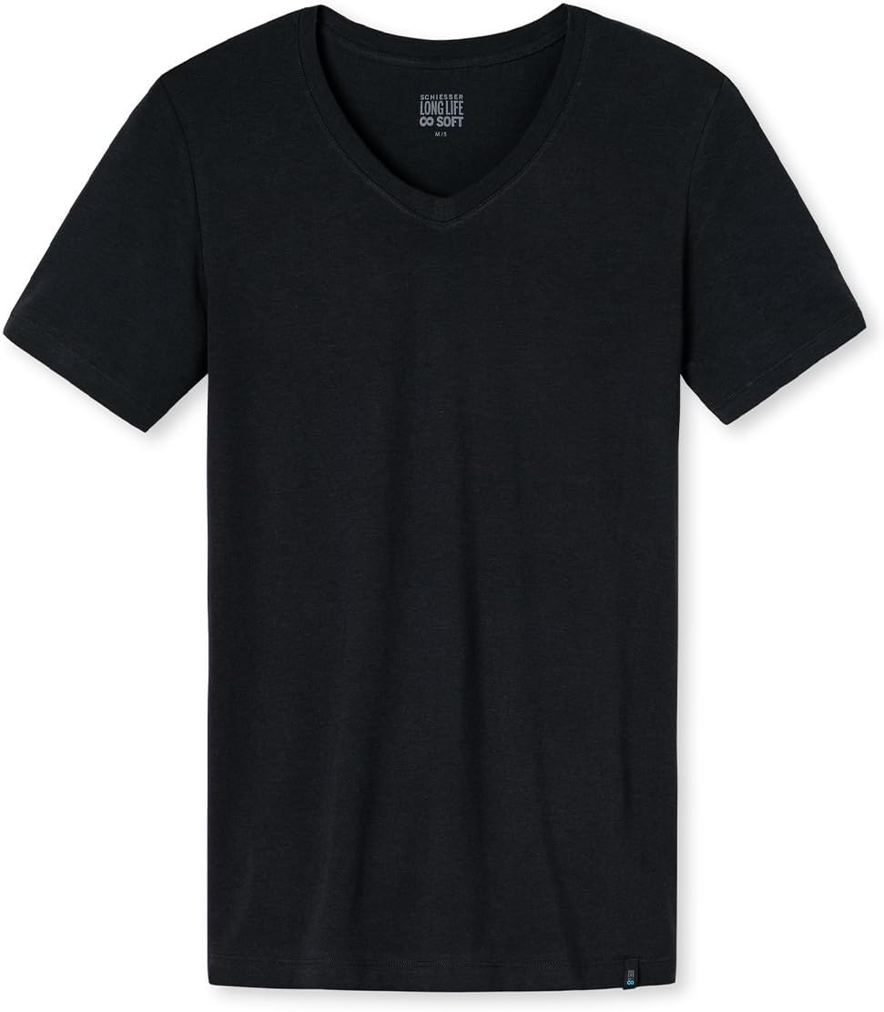 Schiesser Herren Shirt Kurzarm 1/2 Unterhemd Long Life Soft V-Neck - 149043 M Blauschwarz, M Blausch