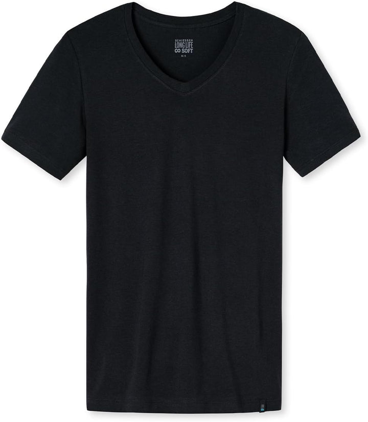 Schiesser Herren Shirt Kurzarm 1/2 Unterhemd Long Life Soft V-Neck - 149043 M Blauschwarz, M Blausch