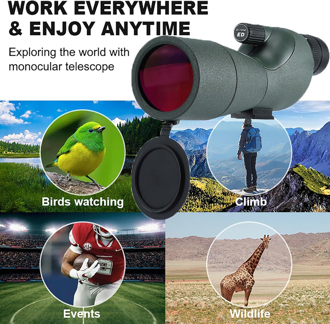 25-75X60ED Monokular Zoom Teleskop mit BAK4 Prisma FMC Fernrohr Erwachsene with Adapter and Tripod T