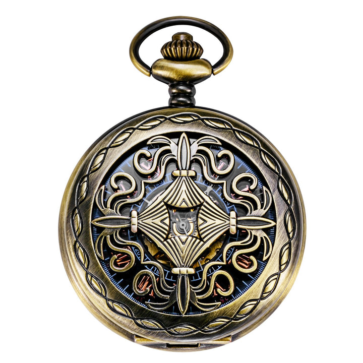 TREEWETO Herren Antik Bronze/Schwarz Steampunk Kupfergehäuse Skelett Mechanische Taschenuhr für Männ