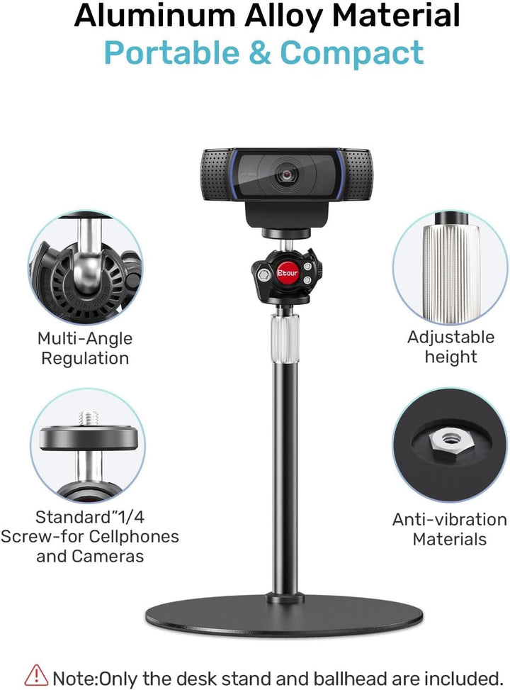 Webcam Ständer Schreibtisch Ständer 360° Kugelkopf Webcam Stativ für Logitech C922 C930e C920 C615 C