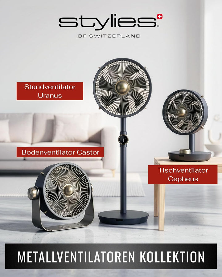 Premium Tischventilator, Ventilator leise aus Metall mit 12 Stufen, Digital-Display, 90° Oszillation