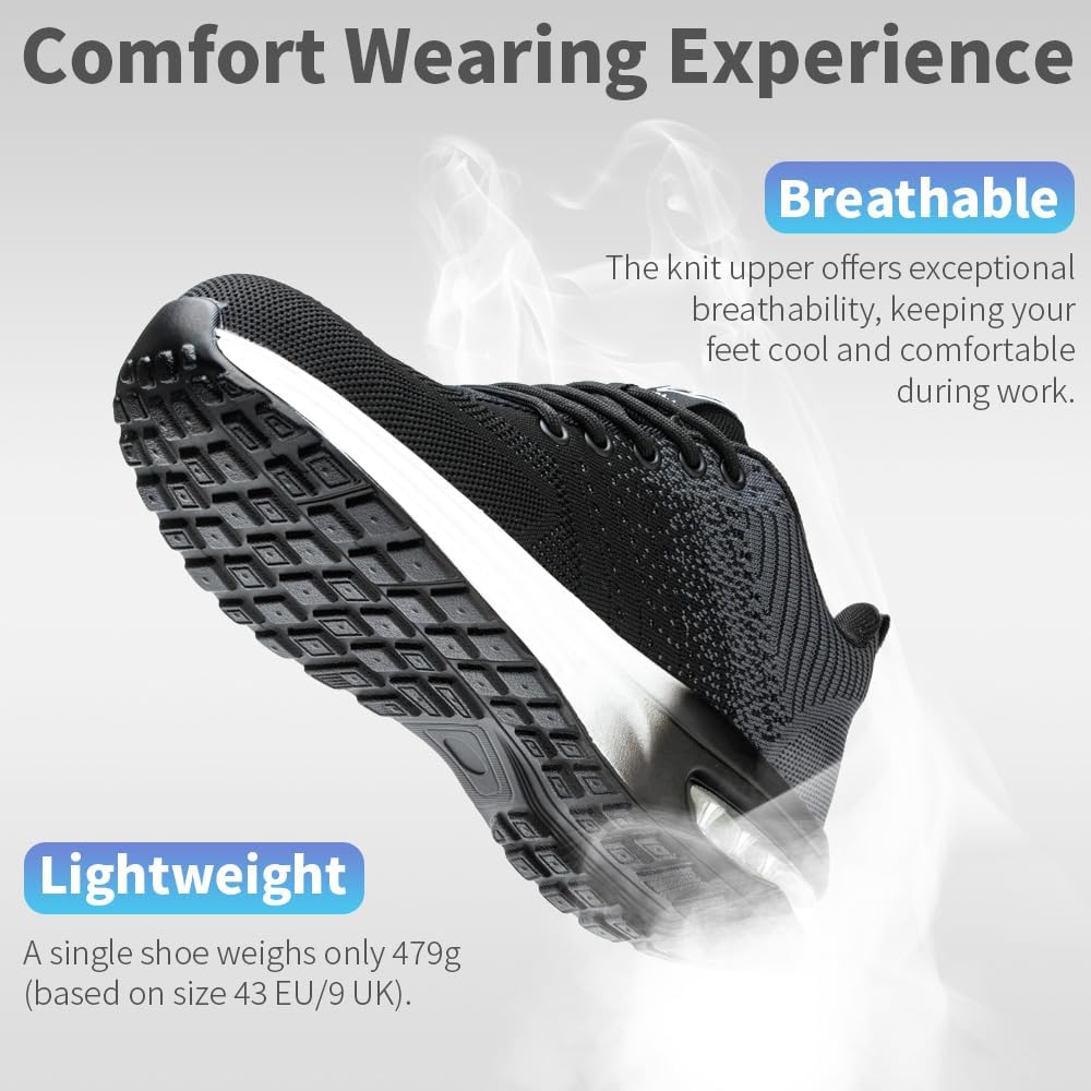 Nasogetch Sicherheitsschuhe Damen Herren Stahlkappenschuhe Arbeitsschuhe Sportlich Atmungsaktiv 36 E