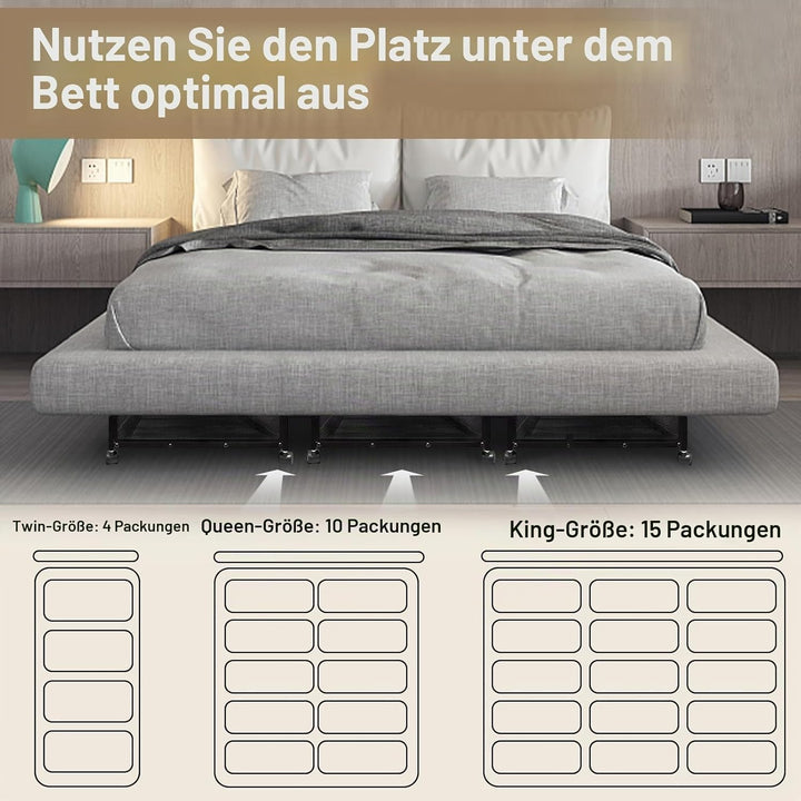 SPECILITE Unterbett-Aufbewahrungsbehälter auf Rädern, 2 Pack Rollende Unterbett-Metallbehälter mit D