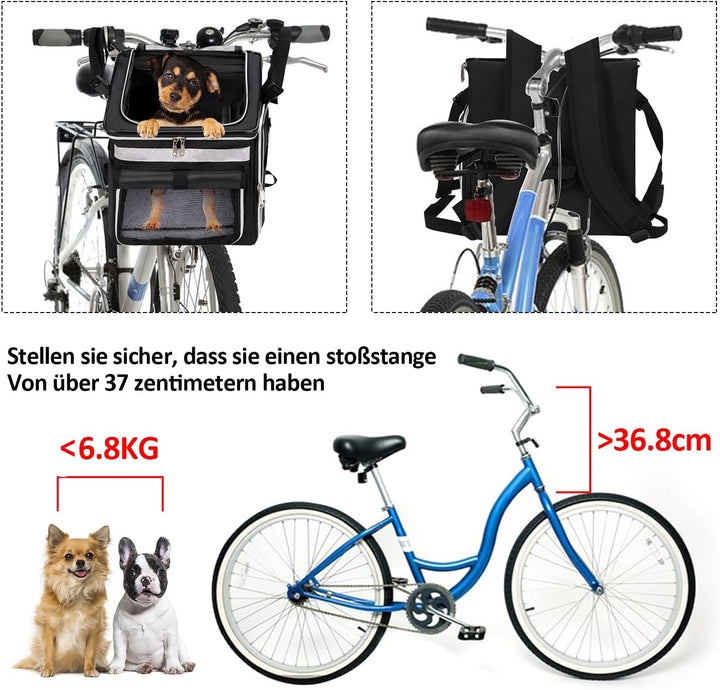 Haustier Fahrradtasche für Hunde Katzen, Haustier Rucksäke mit Vorne Atmungsaktiv Netzfenster, Faltb