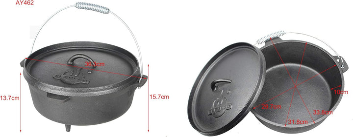 Dutch Oven von EL Fuego® neues Modell, inkl. Deckelheber/Schürhaken, mit Transportbügel, Schmortopf,