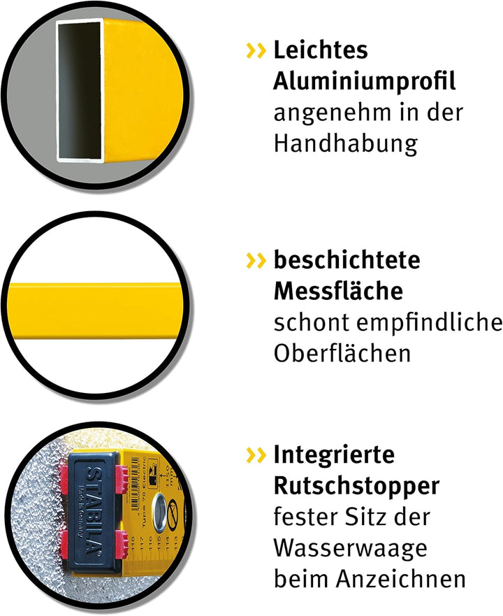 STABILA Elektriker-Wasserwaage Type 70 Electric, 43 cm, leichtes Alu-Profil, 1 Horizontal-Libelle, 1