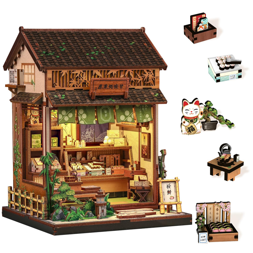 Book Nook Kit - Miniatur Puppenhaus mit LED-Beleuchtung: 3D Holz-Puzzle Buchstütze, Retro-Deko für B