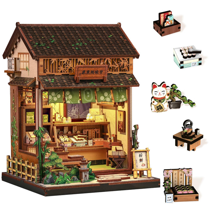 Book Nook Kit - Miniatur Puppenhaus mit LED-Beleuchtung: 3D Holz-Puzzle Buchstütze, Retro-Deko für B