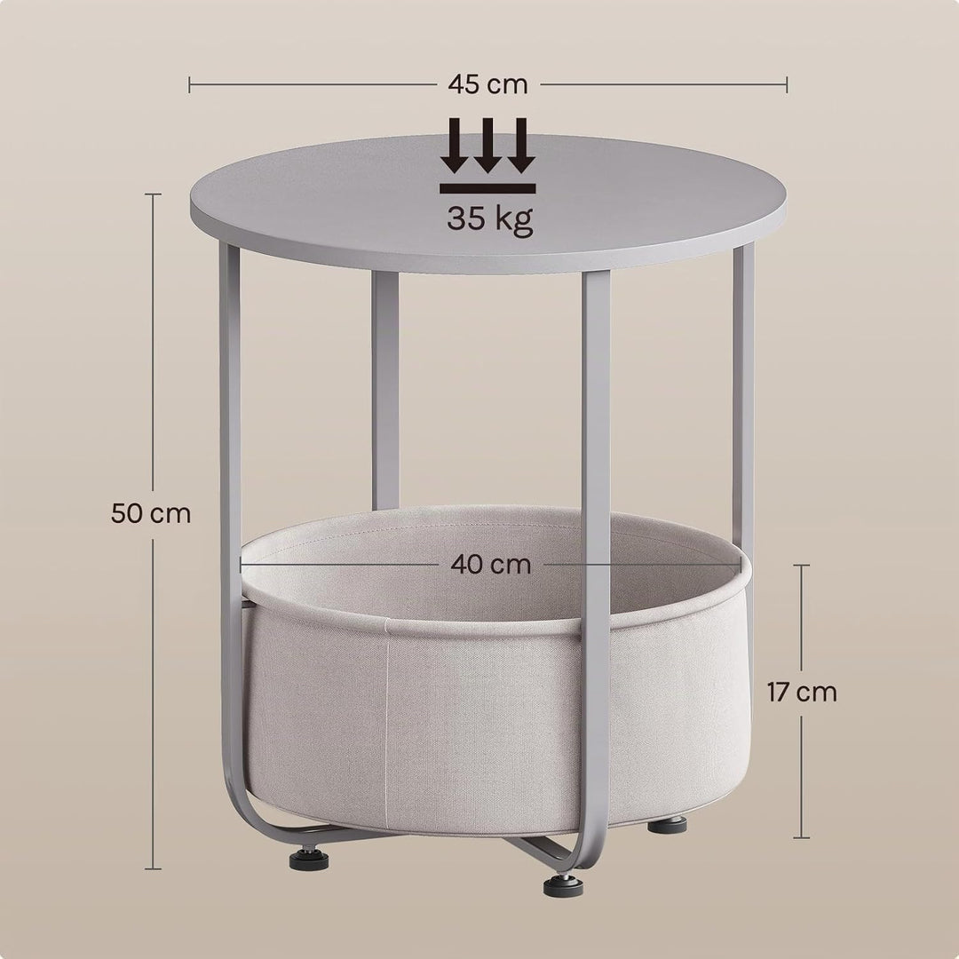 WOLTU Couchtisch rund, Kleiner Beistelltisch, mit abnehmbarem Stoffkorb, Metallrahmen, für Sofa Wohn