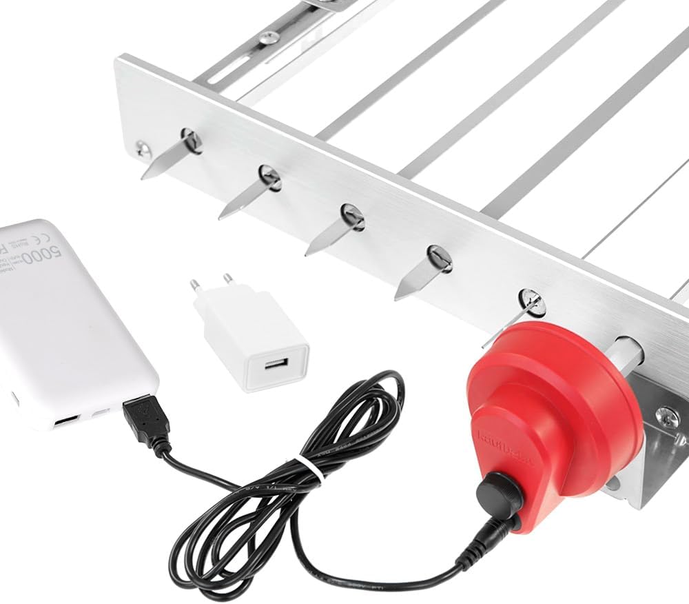 BEM Rambo Grillaufsatz mit Motor inkl. 12 Spiesse + Powerbank, Drehspiesse aus Edelstahl, Schaschlik