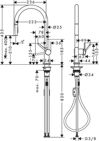 hansgrohe Küchenarmatur Talis M54 (Wasserhahn Küche, 360° schwenkbar, ausziehbare Brause mit 2 Strah