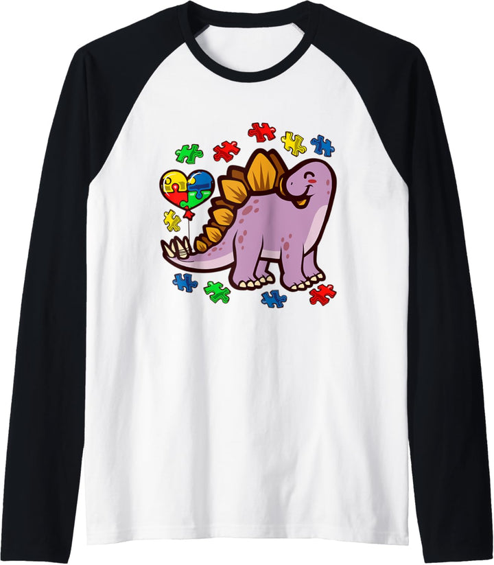 Autismus-Bewusstsein, Stegosaurus Dinosaurier Puzzle Herz Raglan