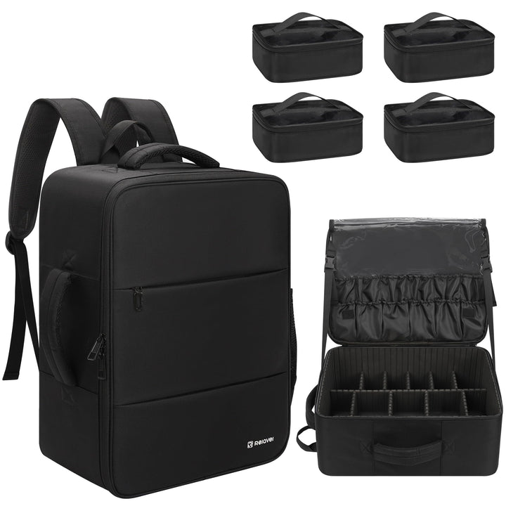 Relavel Make-up Rucksack XL, Profi Reise Make-up Koffer Set für Make-up-Künstler – Mit 4 transparent