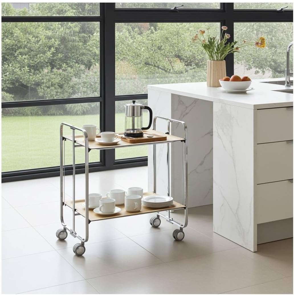 DON HIERRO - Servierwagen Bauhaus 2 Tabletts mit verchromtem Rahmen-Buche one size Haya, one size Ha
