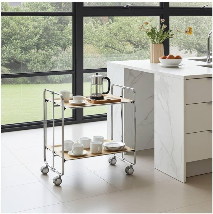 DON HIERRO - Servierwagen Bauhaus 2 Tabletts mit verchromtem Rahmen-Buche one size Haya, one size Ha