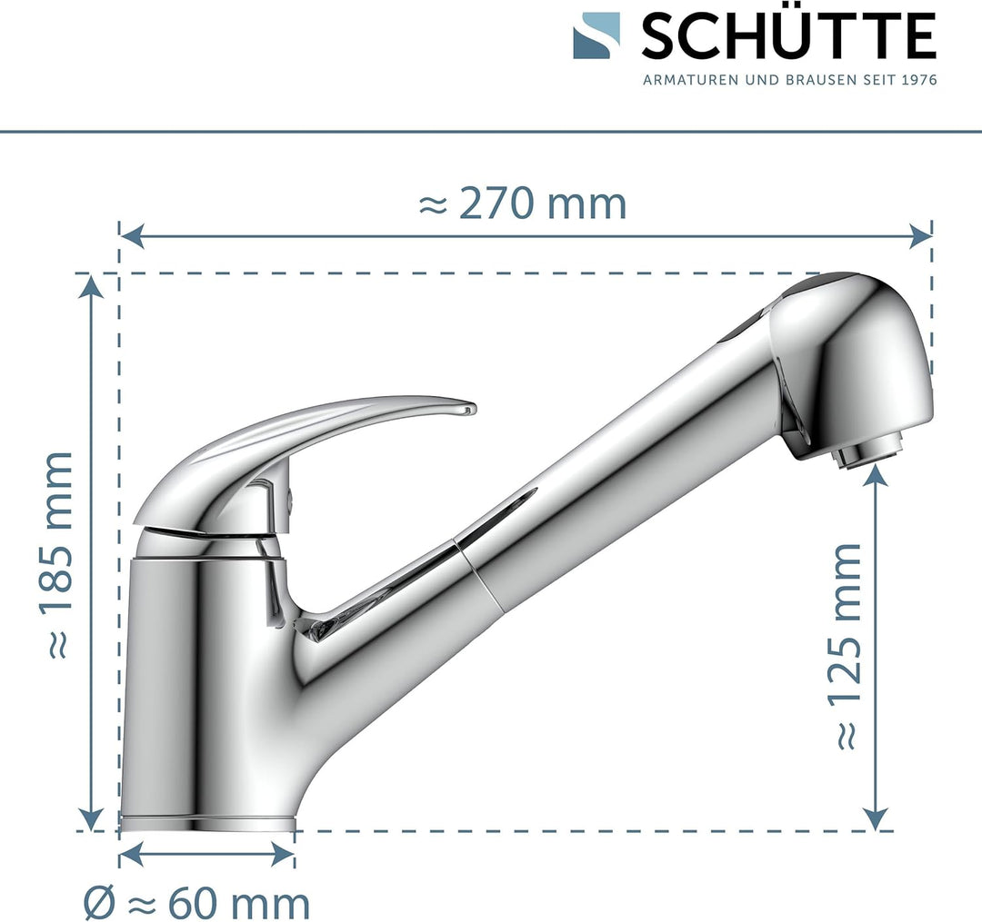 SCHÜTTE 33379 ABERDEEN Niederdruck-Küchenarmatur mit ausziehbarer Geschirrbrause, Wasserhahn für die