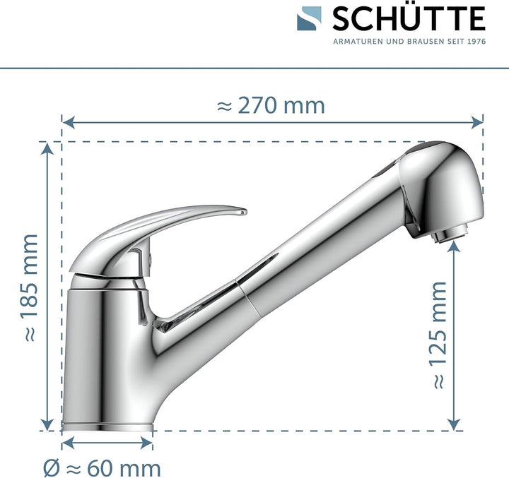 SCHÜTTE 33379 ABERDEEN Niederdruck-Küchenarmatur mit ausziehbarer Geschirrbrause, Wasserhahn für die