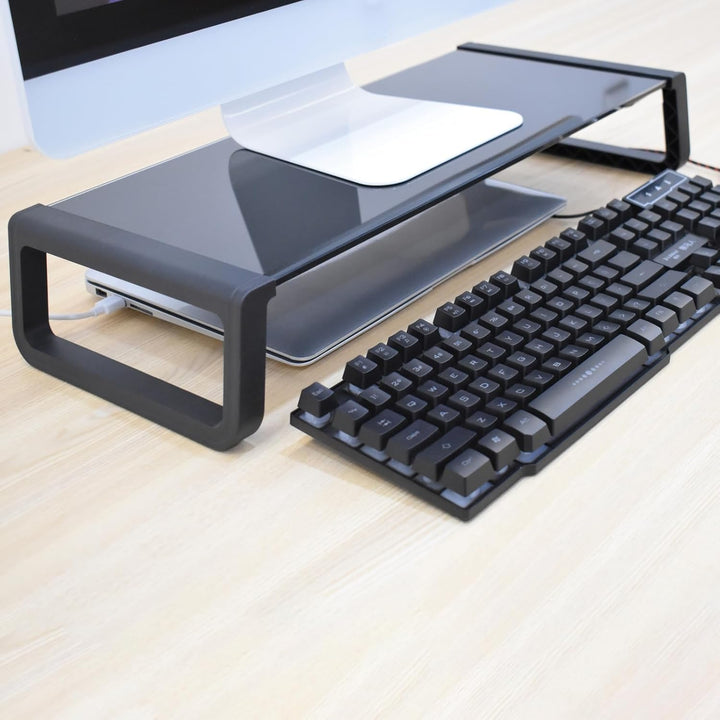 SVITA ANSAN Monitorständer Monitorerhöhung Schreibtisch Computertisch Glas Schwarz, Schwarz