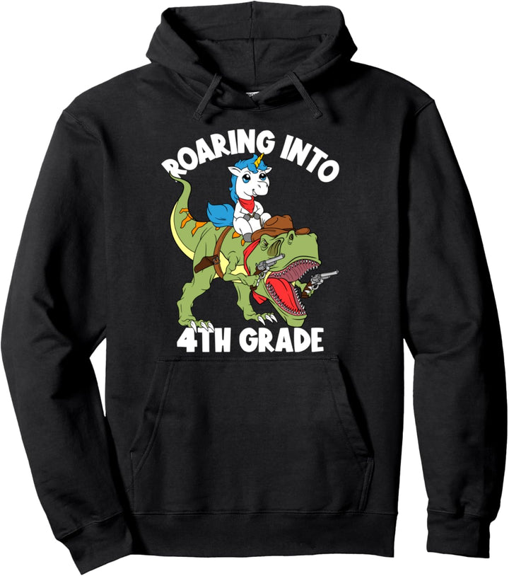 Roaring Into 4th Grade Junge Kinder Jungen Einhorn reitend Dinosaurier Pullover Hoodie