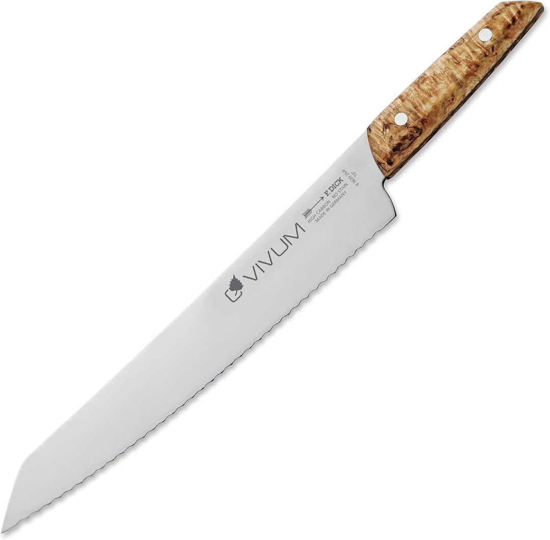 F. DICK Brotmesser VIVUM 26 cm - rostfrei, Klinge extra scharf, Wellenschliff, Sägemesser Birkenholz