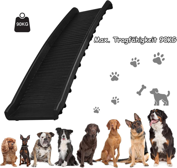 NAIZY Hunderampe 156cm Klappbare Hundetreppe Ramp mit Anti-Rutsch Matten Haustierrampe Kunststoff Ko