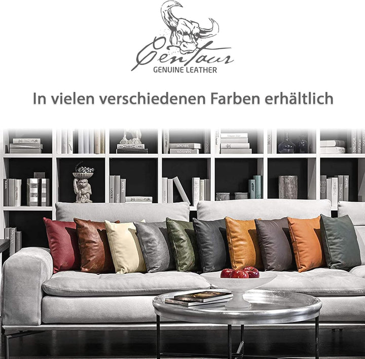 Centaur - Deko Lederkissen 40 x 40 cm für Sofa oder Schlafzimmer Champagner/beige - Echt Leder Kisse