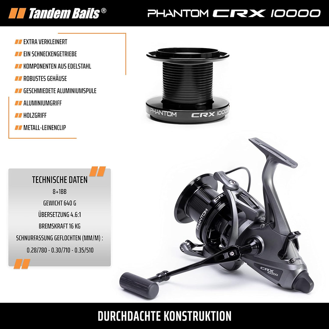 Tandem Baits Phantom CRX10000 Angelrolle | Freilaufrolle mit 8+1 Kugellagern & Schneckenrad-Getriebe