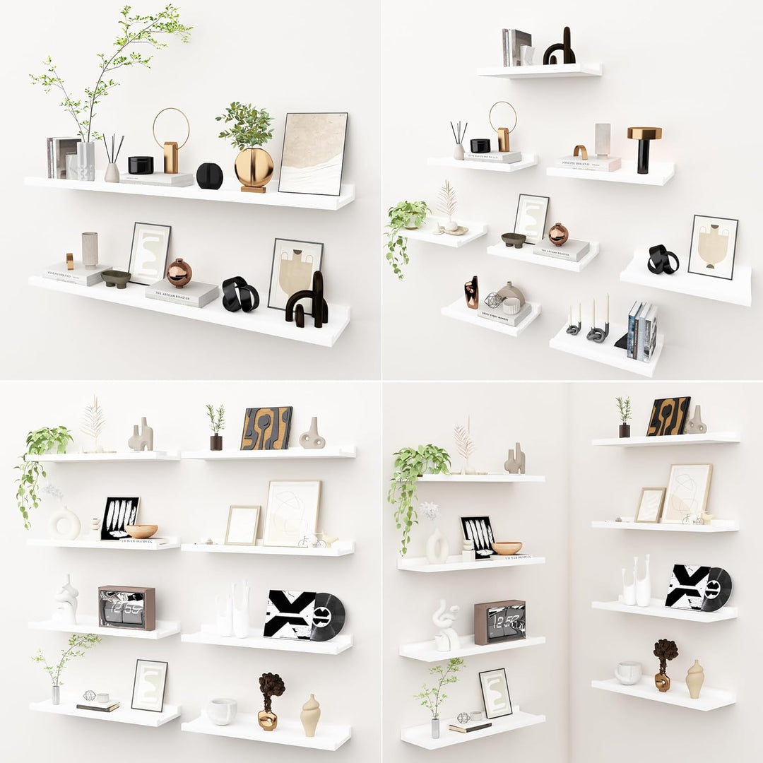 Gieanoo Wandregal Weiss, 2er Set, 40CM Massives Eichenholz Schweberegale Bilderleiste Weiss Regalbre