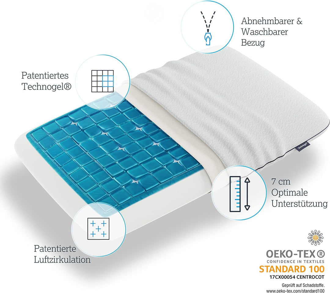 Technogel New Generation Original Deluxe Orthopädisches Nackenstütz-Kopfkissen Antibakteriell,HWS-Ge