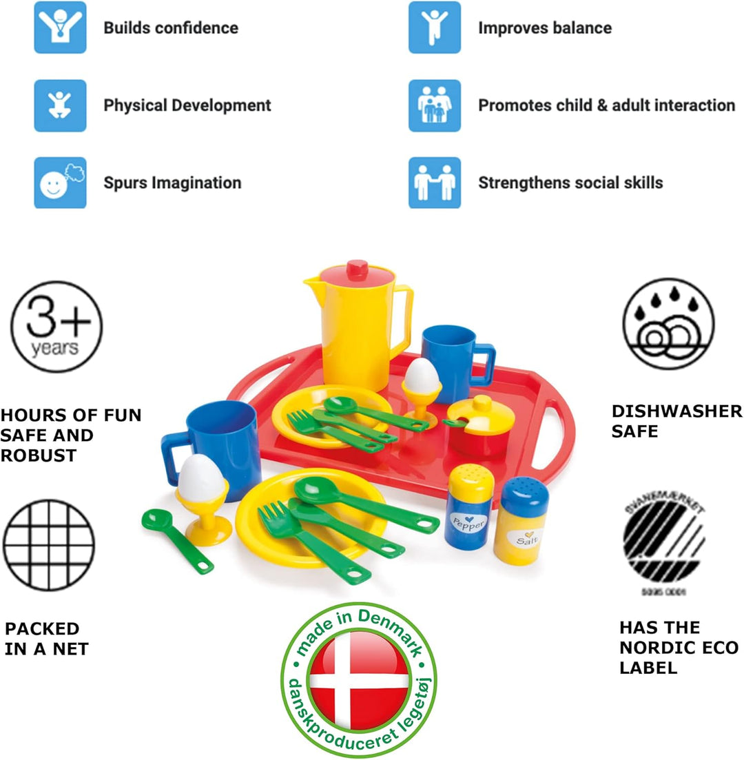 Dantoy - Frühstückset - Spielset mit Servierbrett - Kinderküche - Geschirrset - Sandspielzeug - Zube