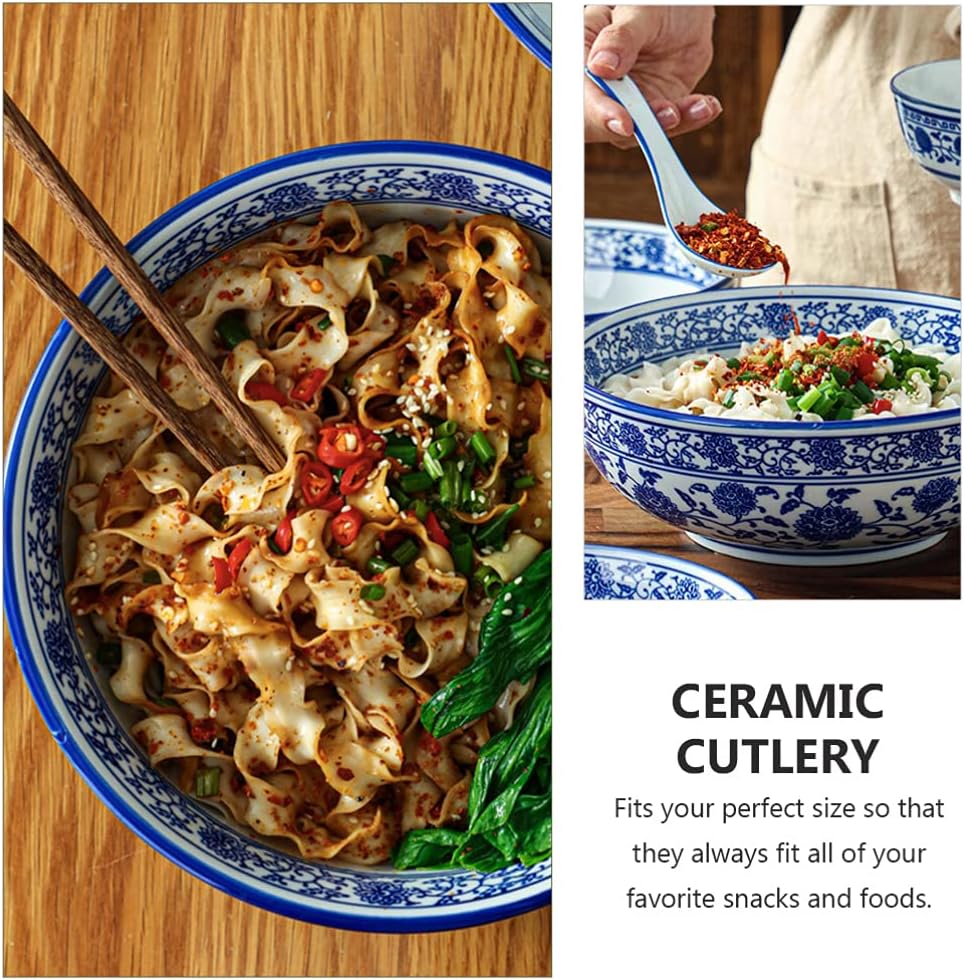 BESTonZON Keramik Suppensch¨¹ssel Nudelschale Asiatische Ramen Sch¨¹ssel Blau 8 Zoll Chinesische Sti