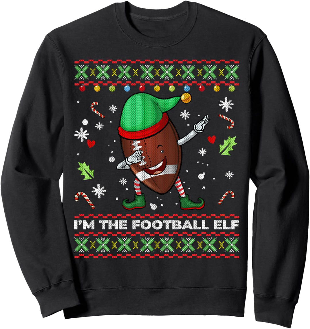 Football ELF Dabbing Football Ball Elf Hat Christmas Sweatshirt