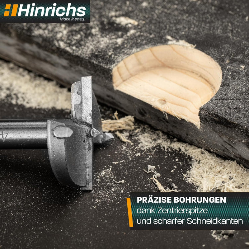 Hinrichs Forstnerbohrer Set 17 teilig im Koffer - Forsterbohrerset 15 bis 40 mm - Holzbohrer - Forst