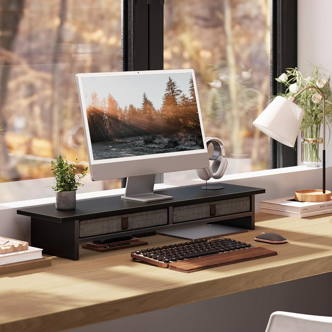 Fenge Dual Monitorständer Riser 2 Etagen Computer Monitor Ständer mit Schublade für PC Laptop Drucke