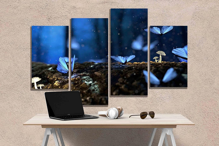 Kunstdruck auf Leinwand, Motiv blaue Schmetterlinge im Wald, fertig zum Aufhängen, 89 x 56 cm 89cm x