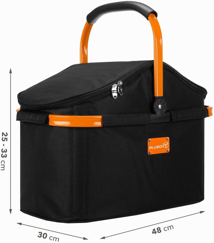 ALUBOX Einkaufskorb 25 Liter Black Edition Isolierkorb Picknick Kühlkorb - Polyester schwarz, Rahmen