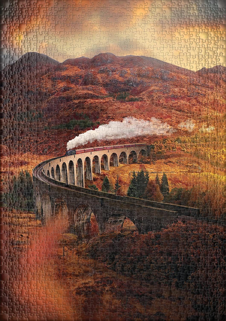 Ulmer Puzzleschmiede - Puzzle „Glenfinnan-Viadukt“ - Malerisches 1000 Teile Schottland-Puzzle – Das