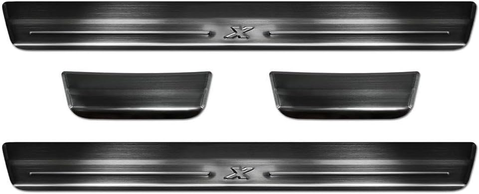 Black Stainless Steel Door sill protectors compatible with Toyota Aygo X 2022- 'Lines X' - 4-pieces