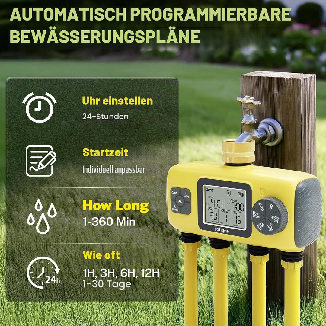 Bewässerungscomputer 4 Ausgänge mit Messing Einlass, 4 Zone Bewässerungsprogramme Garten Bewässerung